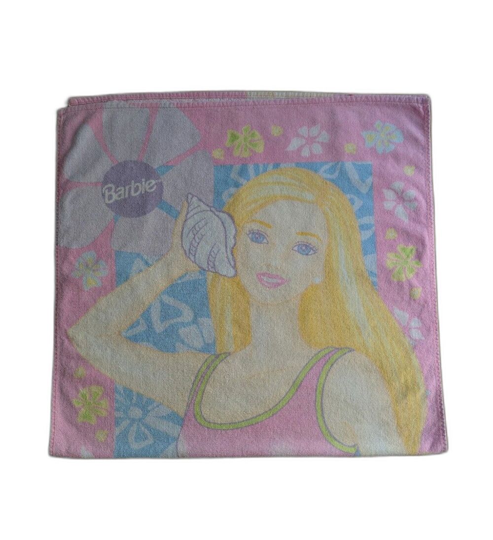 Vintage Mattel Barbie Faded Beach Bath Towel Seashell Flowers Kids 90s 52x28